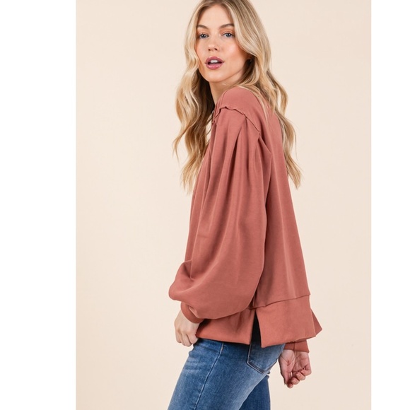 "The Sally" Terracotta Pleated Sleeve Sweatshirt - Picture 1 of 2